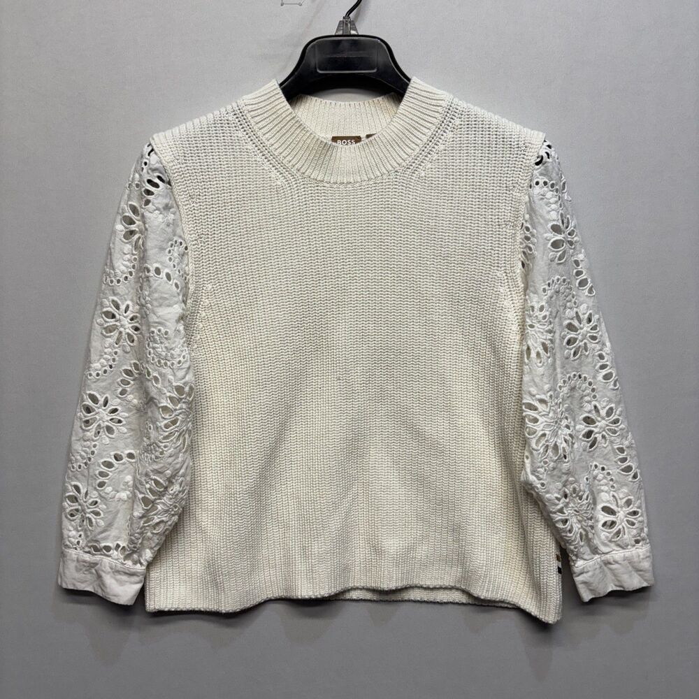 Hugo Boss Sweater Top Eyelet Lace Floral Embroidered Women Size Medium D112 -7